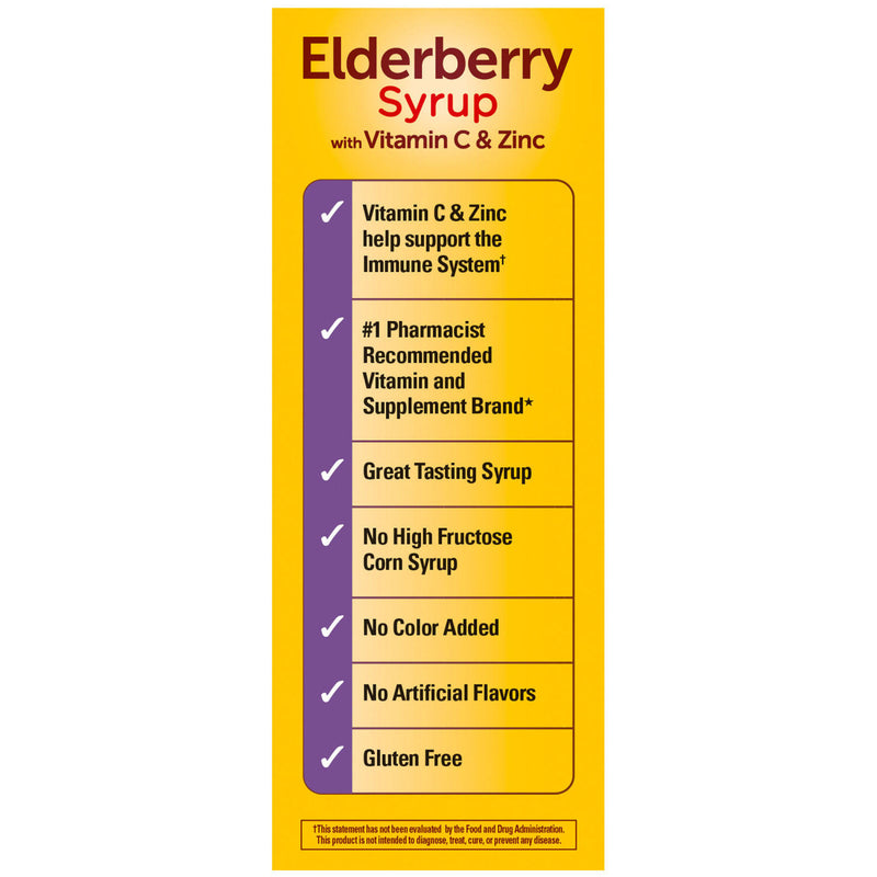 Nature Made Black Elderberry Syrup with Zinc and Vitamin C, for Immune Support Help, Blueberry Pomegranate Flavor, (8 fl., oz. 2 pk)
