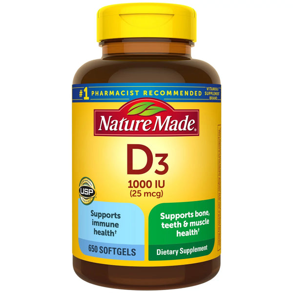 Nature Made 비타민 D3 25mcg(1,000IU) 소프트젤(650캐럿)