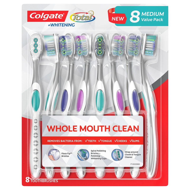 Colgate Total + Whitening Toothbrush, Soft or Medium (8 pk.)