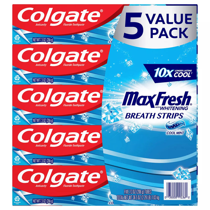 Colgate Max Fresh Toothpaste with Mini Breath Strips, Cool Mint (7.3 oz., 5 pk)
