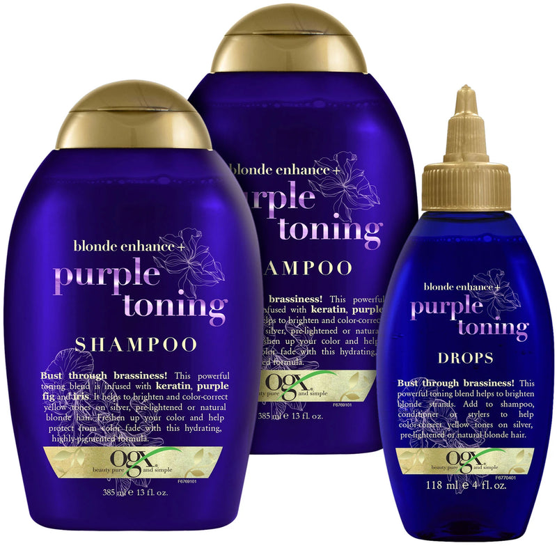 OGX Blonde Enhance+ Purple Toning Shampoo and Drops (2 Shampoo & 1 Drop)