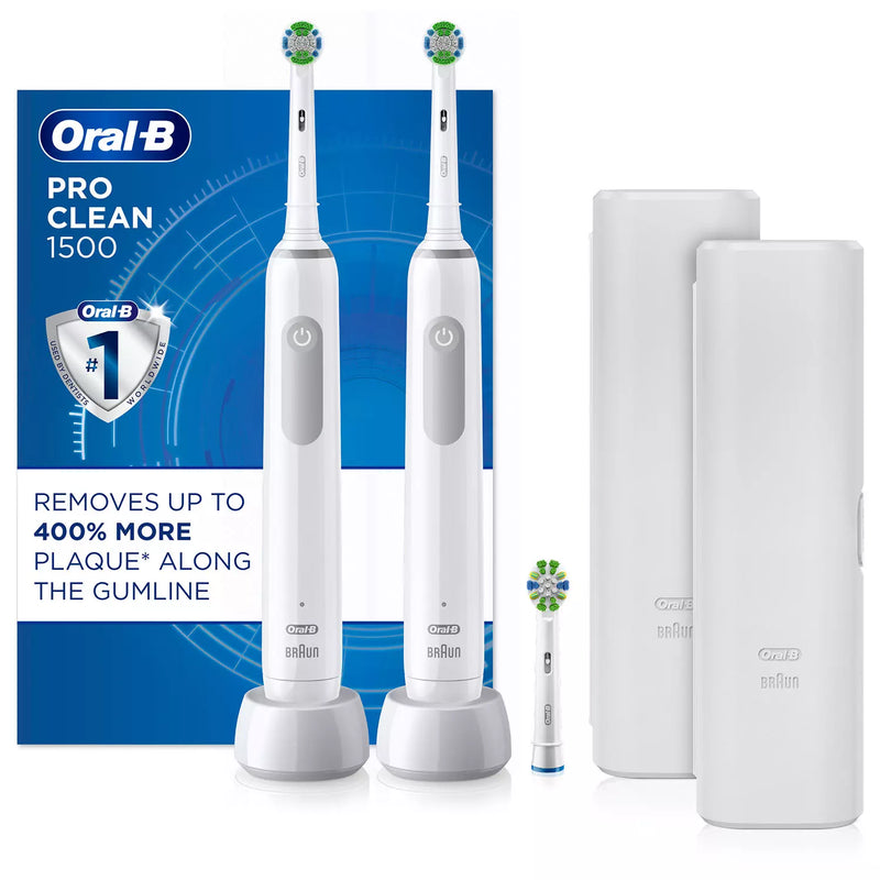 Oral-B Pro Clean 1500 Rechargeable Electric Toothbrush, White (2 pk.)