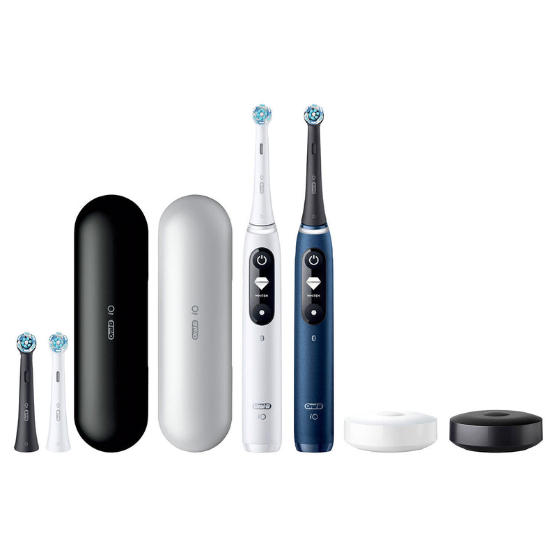 Oral-B iO Series 7 Electric Toothbrush, Sapphire Blue and White Alabaster (2 pk., 4 Brush heads)