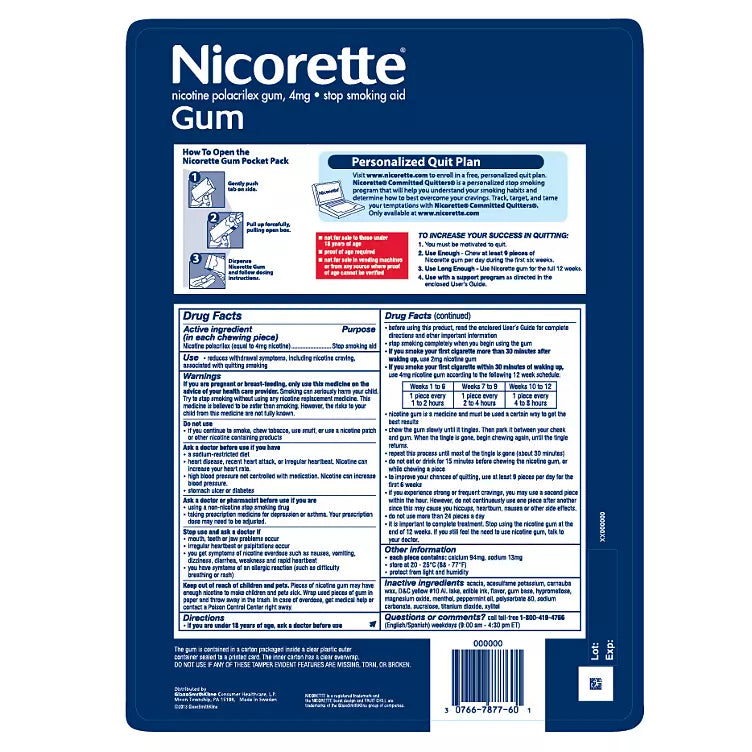 Nicorette 4mg Gum, Fruit Chill (100 ct., 2 pk.)