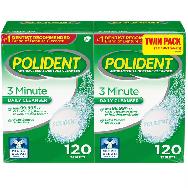 Polident 3-Minute Triple-Mint Antibacterial Denture Cleanser, Effervescent Tablets (240 ct.)