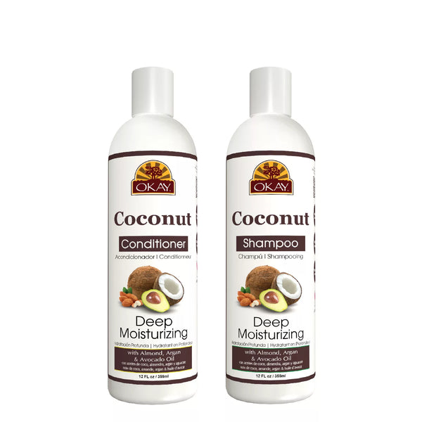 OKAY Coconut Oil Deep Moisturizing Shampoo and Conditioner - Sulfate, Silicone, Paraben Free (12 oz., 2pk.)