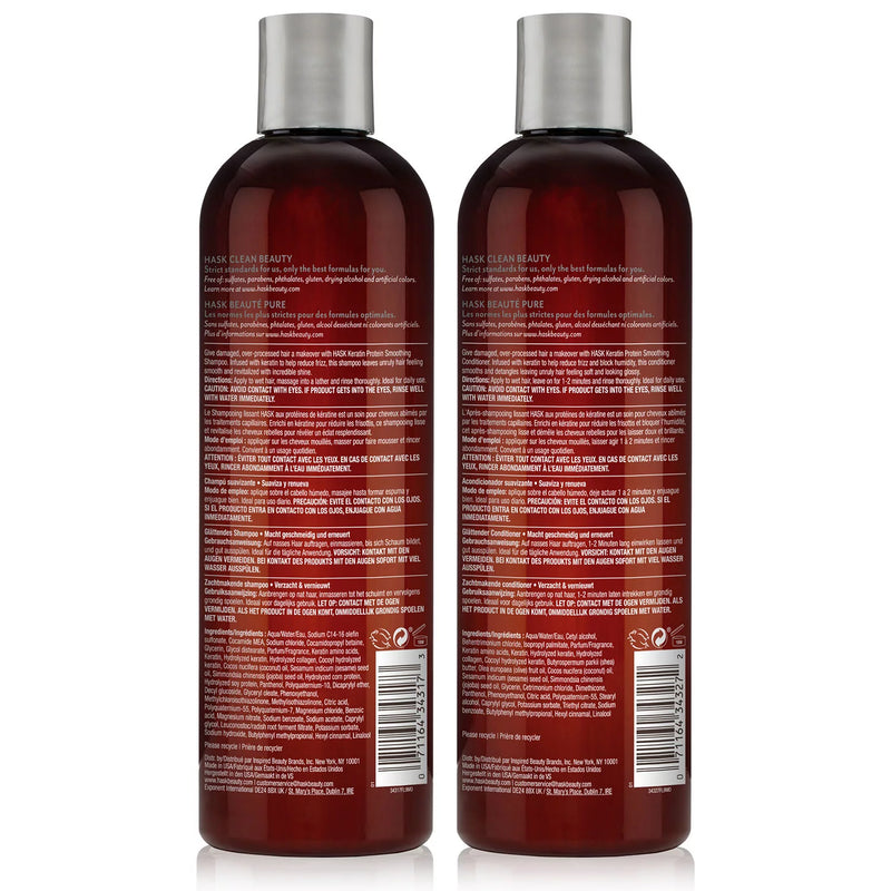 HASK Keratin Protein Smoothing Shampoo and Conditioner (12 oz., 2 pk.)
