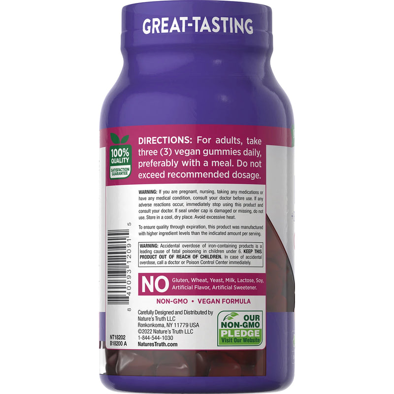 Nature's Truth Iron Gummies with B-Vitamins + Zinc, Natural Grape Flavor (120 ct.)