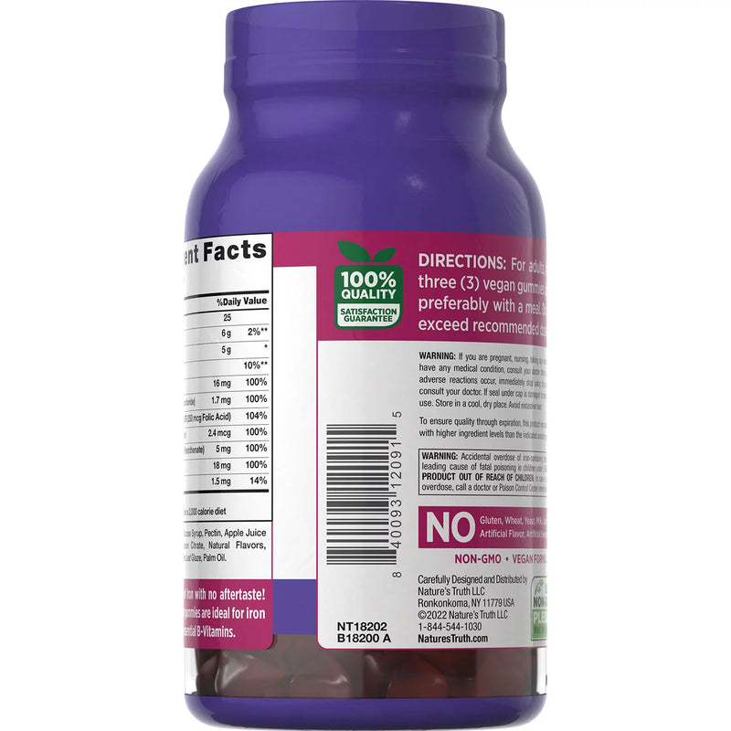 Nature's Truth Iron Gummies with B-Vitamins + Zinc, Natural Grape Flavor (120 ct.)