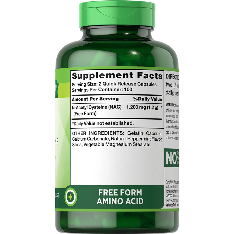 Nature's Truth NAC 1,200 mg., N-Acetyl Cysteine, Quick Release Capsules (200 ct.)