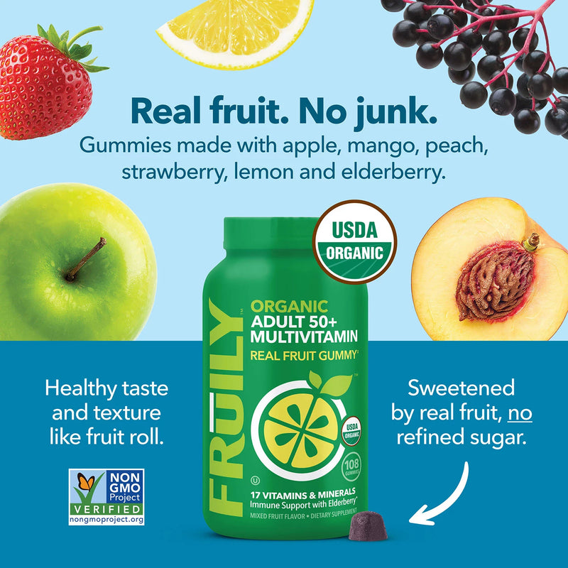 Fruily Organic Adult 50+ Real Fruit Gummy Multivitamin (108 قيراط)
