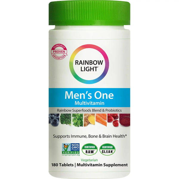 Rainbow Light Men's One Non-GMO 프로젝트 검증된 종합 비타민 플러스 슈퍼푸드 및 프로바이오틱스(180캐럿)
