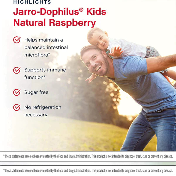 Jarrow Formulas Jarro-Dophilus Kids Probiotic + Prebiotic Sugar Free Natural Raspberry Flavor 1 Billion Live Bacteria 60 Chewable Tablets