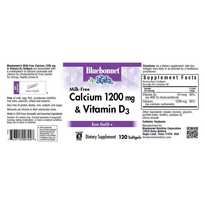 Bluebonnet Calcium 1200 mg & Vitamin D3 (Milk-Free)