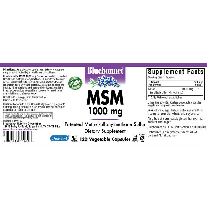 Bluebonnet MSM 1000 mg 120 Veg Capsules