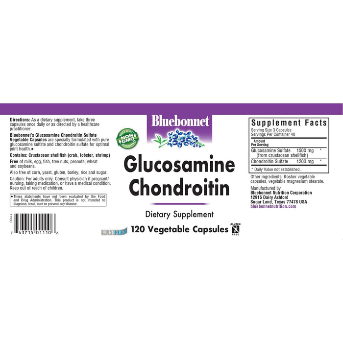 Bluebonnet 글루코사민 콘드로이틴 설페이트 120 식물성 캡슐