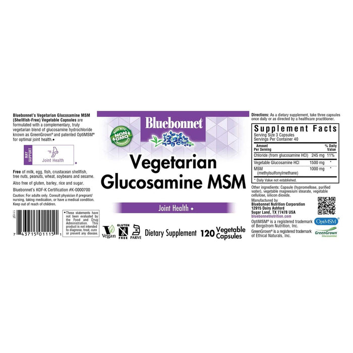 Bluebonnet Vegetarian Glucosamine & MSM 120 Veg Capsules