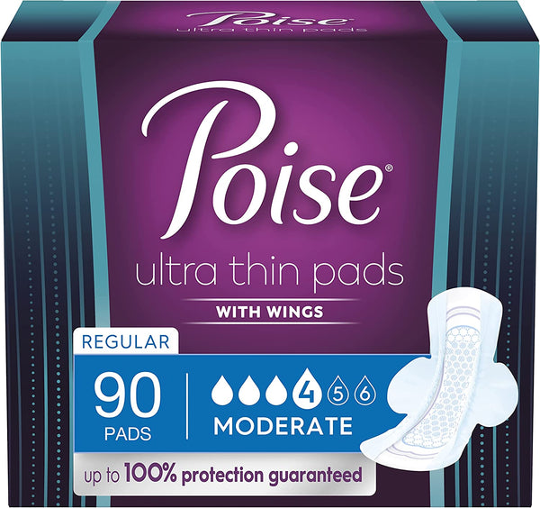 Poise Ultra Thin Pads with Wings, Moderate Absorbency, Regular (90 ct.)