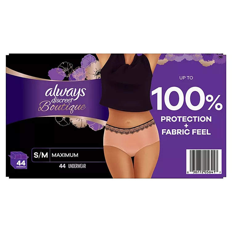Always Discreet Boutique Incontinence Underwear, Maximum Absorbency (Choose Your Size)