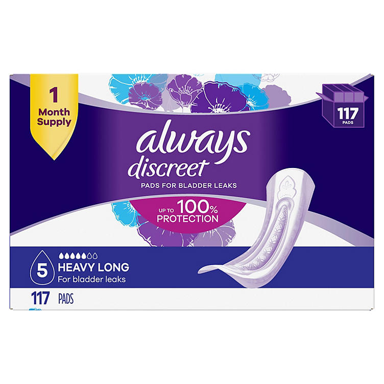 Always Discreet Incontinence Pads, Heavy - Long (117 ct.)