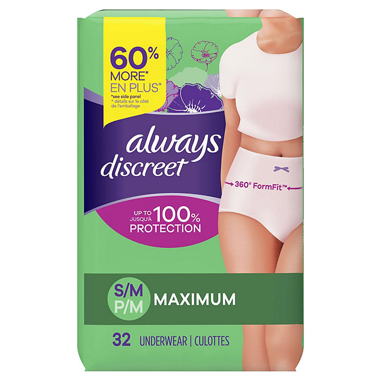 Always Discreet Incontinence & Postpartum Underwear for Women, Maximum (Choose Your Size)