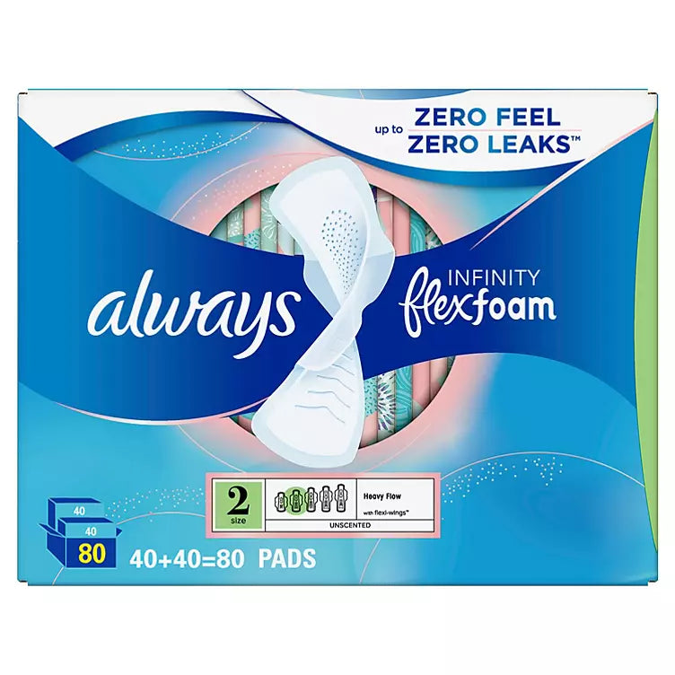 Always Infinity FlexFoam Heavy Flow Pads, Unscented - Size 2 (80 ct.)