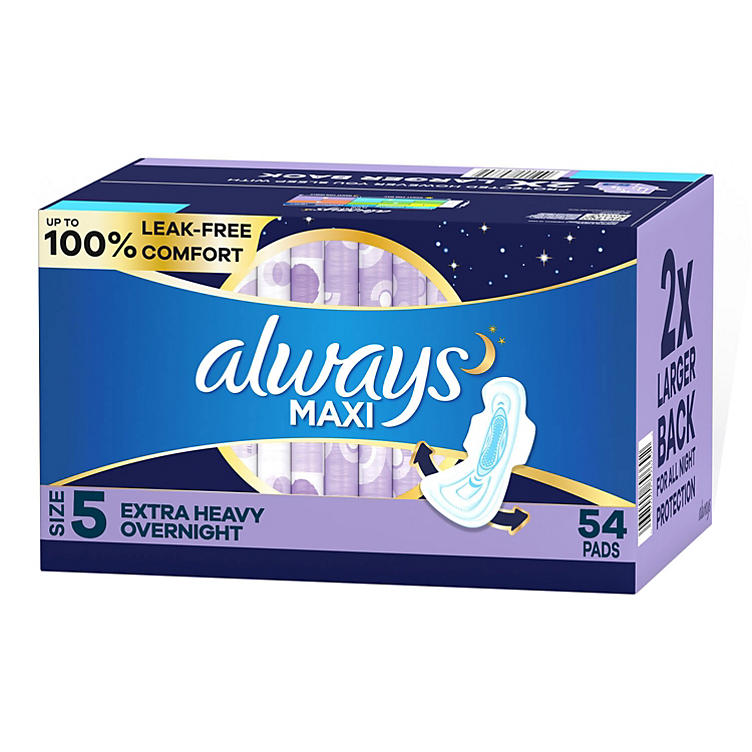 Always Maxi Extra Heavy Overnight Pads, Unscented - Size 5 (54 ct.)
