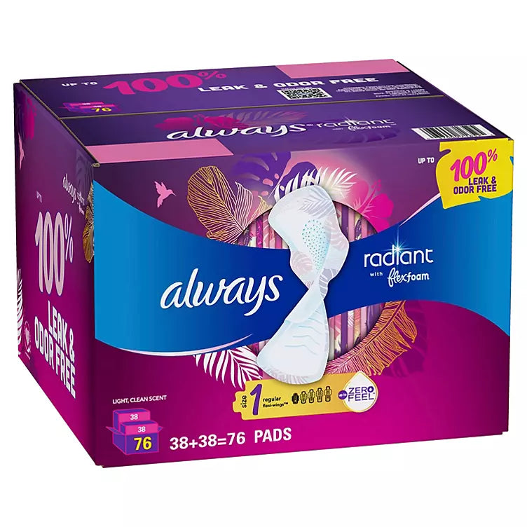 Always Radiant Regular Pads, Scented - Size 1 (76 ct.)