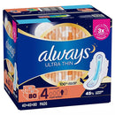 Always Ultra Thin Overnight Pads, Unscented - Size 4 (80 ct.)
