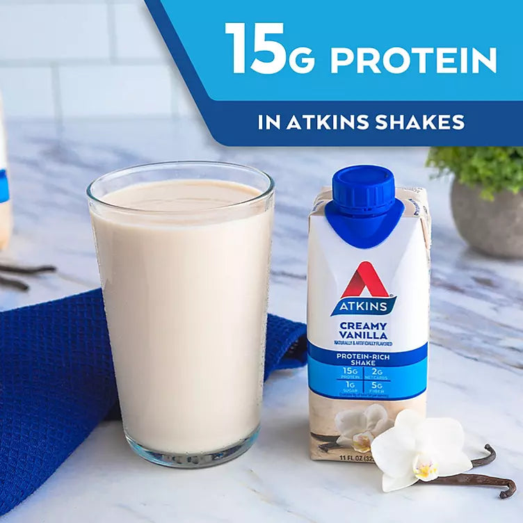 Atkins Gluten Free Protein-Rich Shake, Creamy Vanilla, Keto Friendly (15 pk.)
