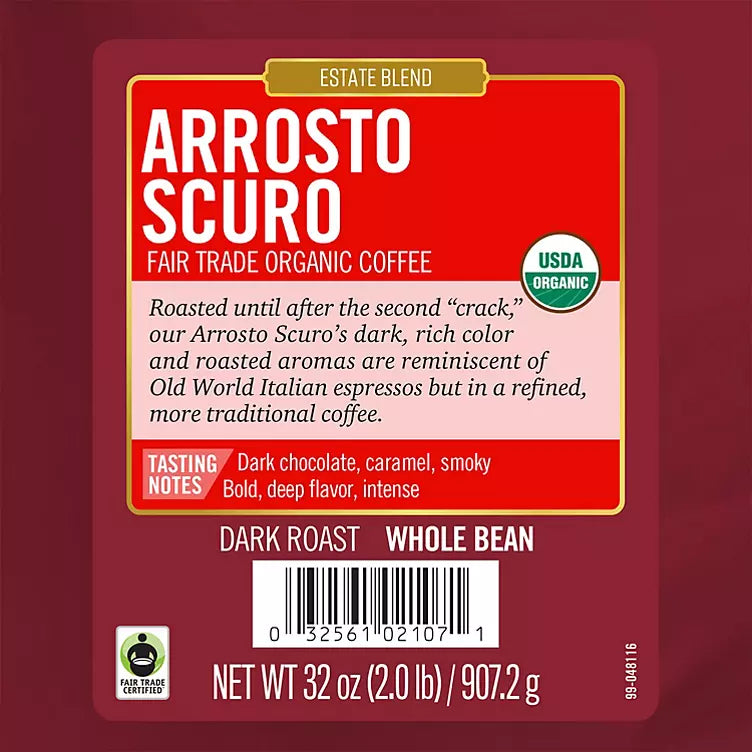 Barrie House Fair Trade Organic Whole Bean Coffee, Arrosto Scuro (32 oz.)