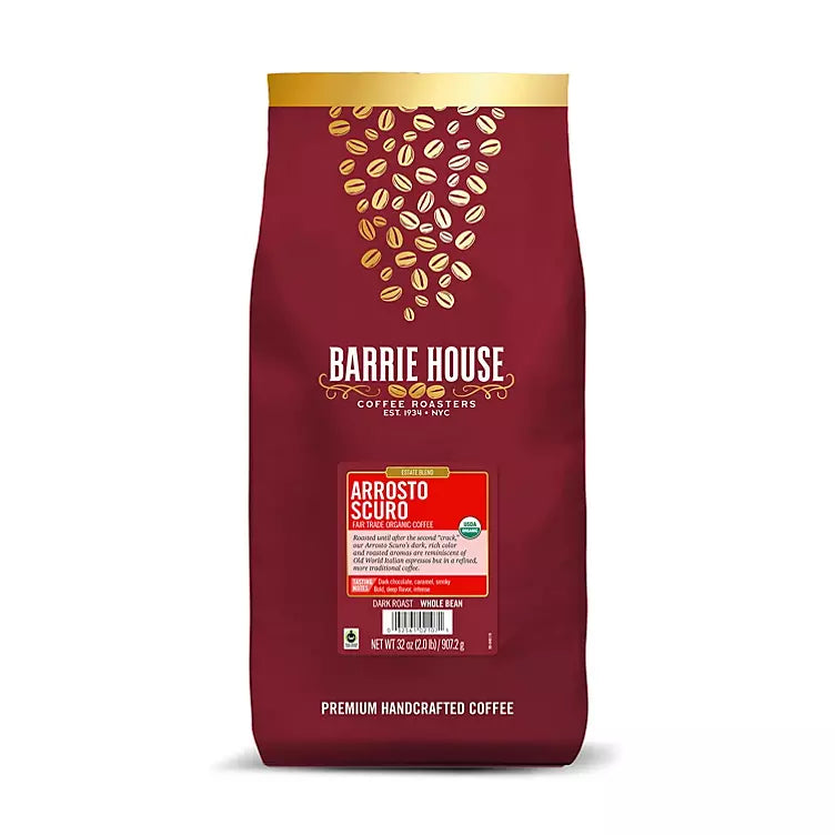 Barrie House Fair Trade Organic Whole Bean Coffee, Arrosto Scuro (32 oz.)