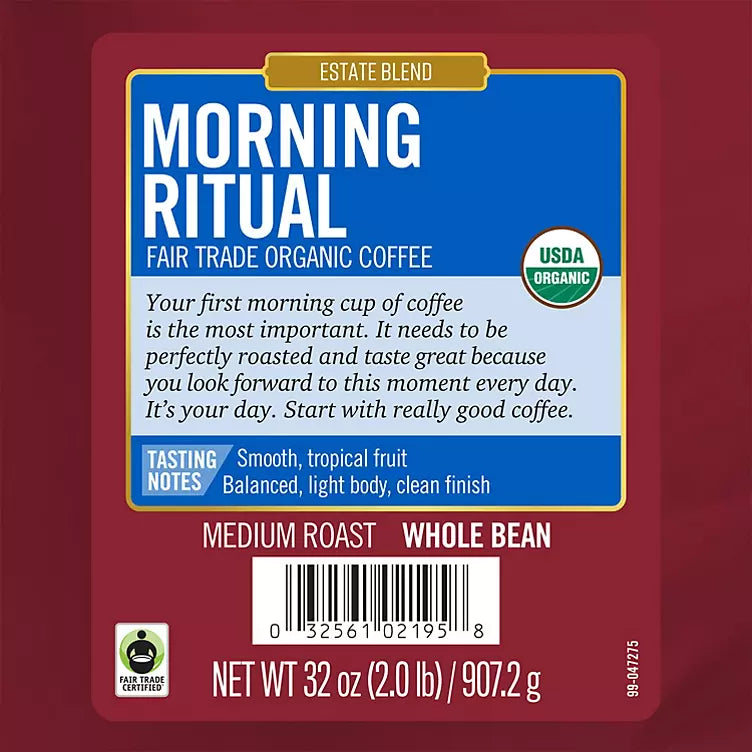 Barrie House Fair Trade Organic Whole Bean Coffee, Morning Ritual (32 oz.)