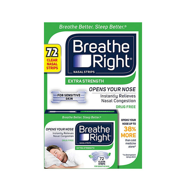 Breathe Right Nasal Strips, Extra Strength Clear, Help Stop Snoring, For Sensitive Skin (72 ct.)