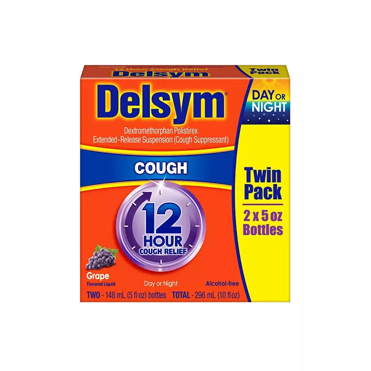 Delsym Adult Liquid Cough Suppressant, 5 fl. oz./pk., 2 pk. (Choose Your Flavor)