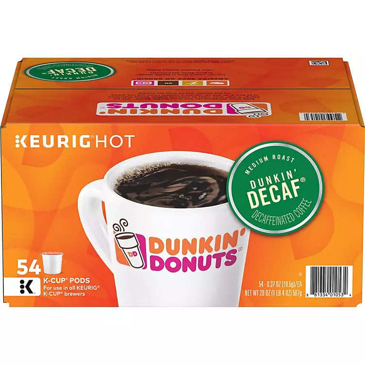 Dunkin' Donuts Decaf Coffee K-Cups, Medium Roast (54 ct.)
