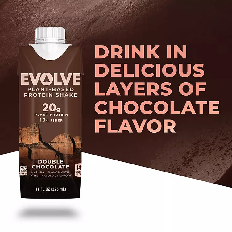 Evolve Plant Based Protein Shake, Double Chocolate (11 fl. oz., 18 pk.)