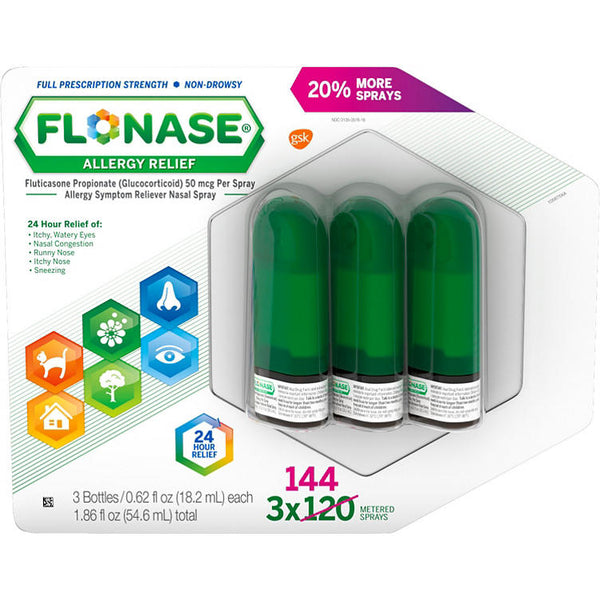 Flonase Allergy Relief Nasal Spray (144 sprays per bottle, 3 ct.)