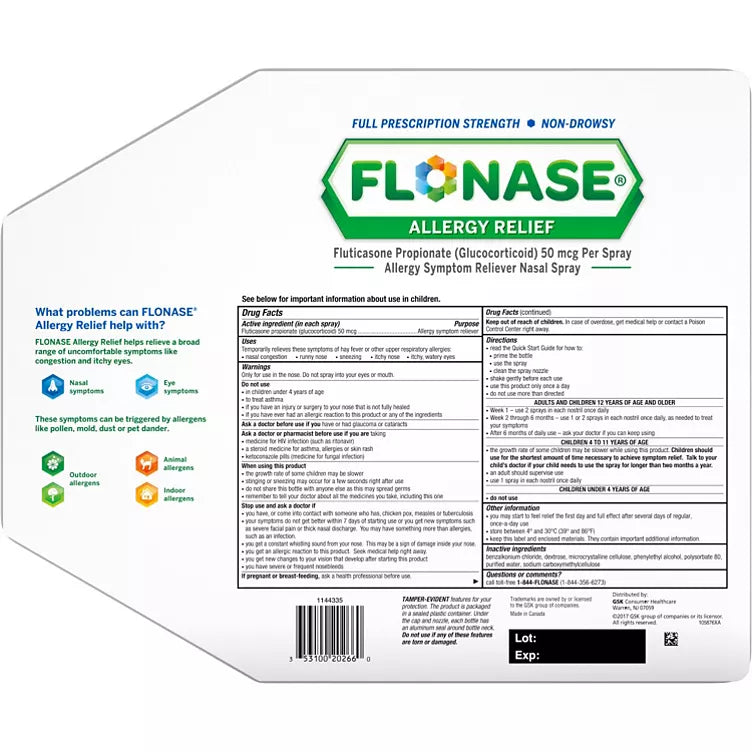 Flonase Allergy Relief Nasal Spray (144 sprays per bottle, 3 ct.)