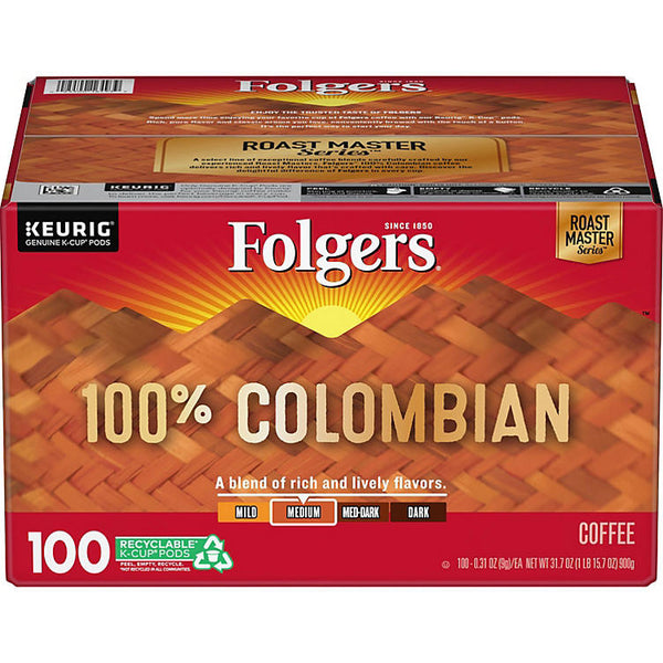 Folgers 100% Colombian Coffee K-Cups,Medium Roast (100 ct.)