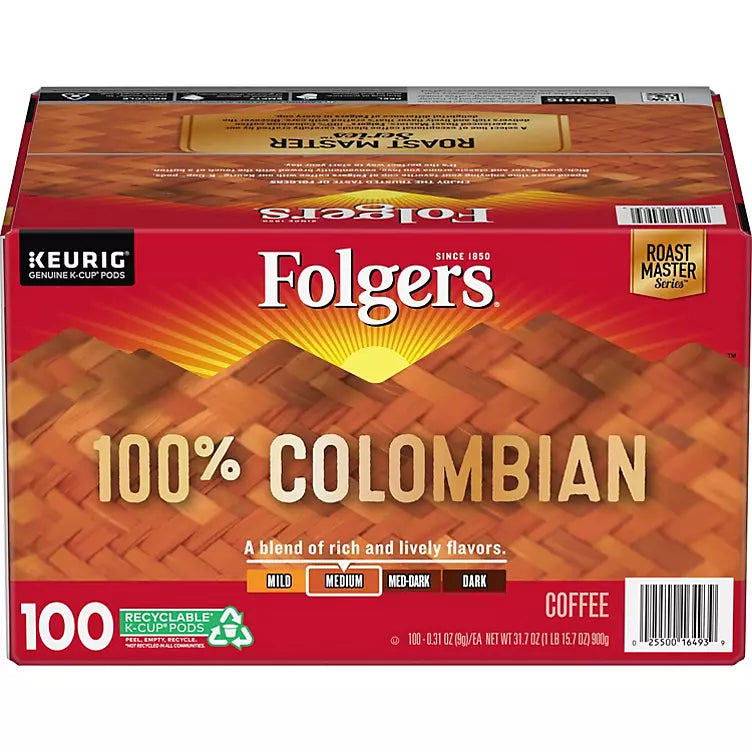 Folgers 100% Colombian Coffee K-Cups,Medium Roast (100 ct.)