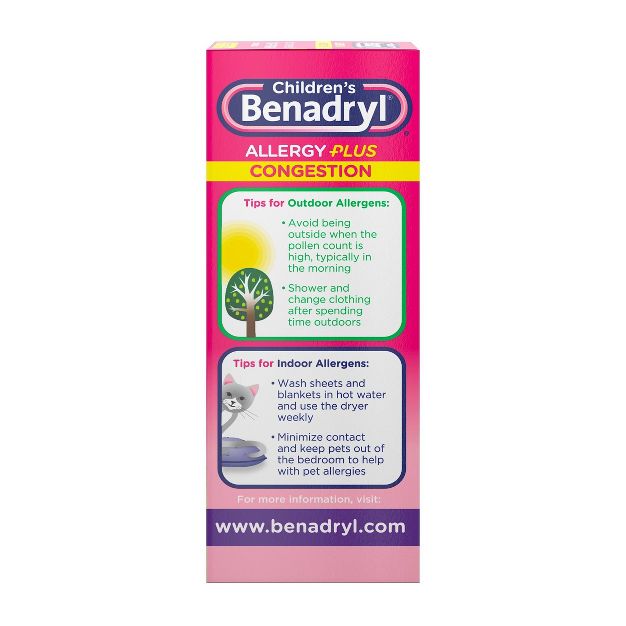 سائل Benadryl Allergy Plus لتسكين الاحتقان للأطفال - عنب - ديفينهيدرامين - 4 أونصة سائلة