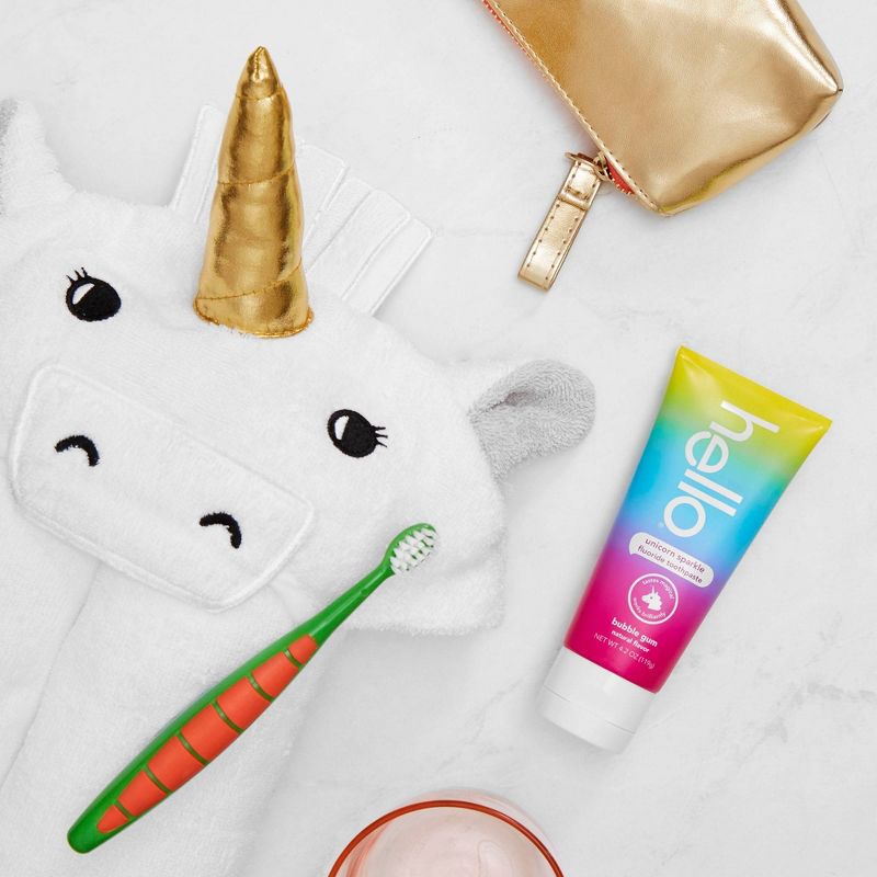 hello Kid's Unicorn Sparkle Fluoride Toothpaste SLS フリー + ビーガン ナチュラル バブルガム フレーバー - 4.2 オンス