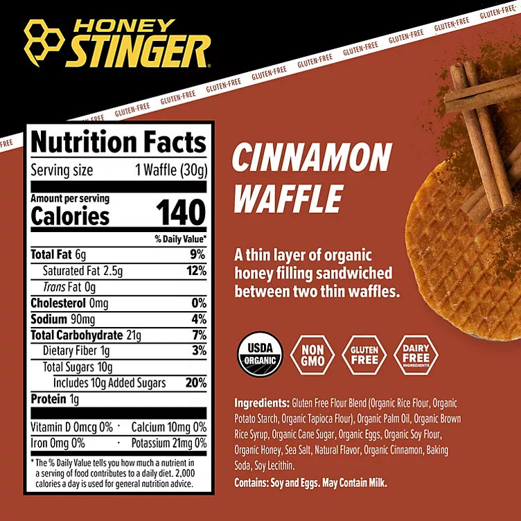 Honey Stinger Gluten Free Waffle Box Pack, Cinnamon (12 ct.)