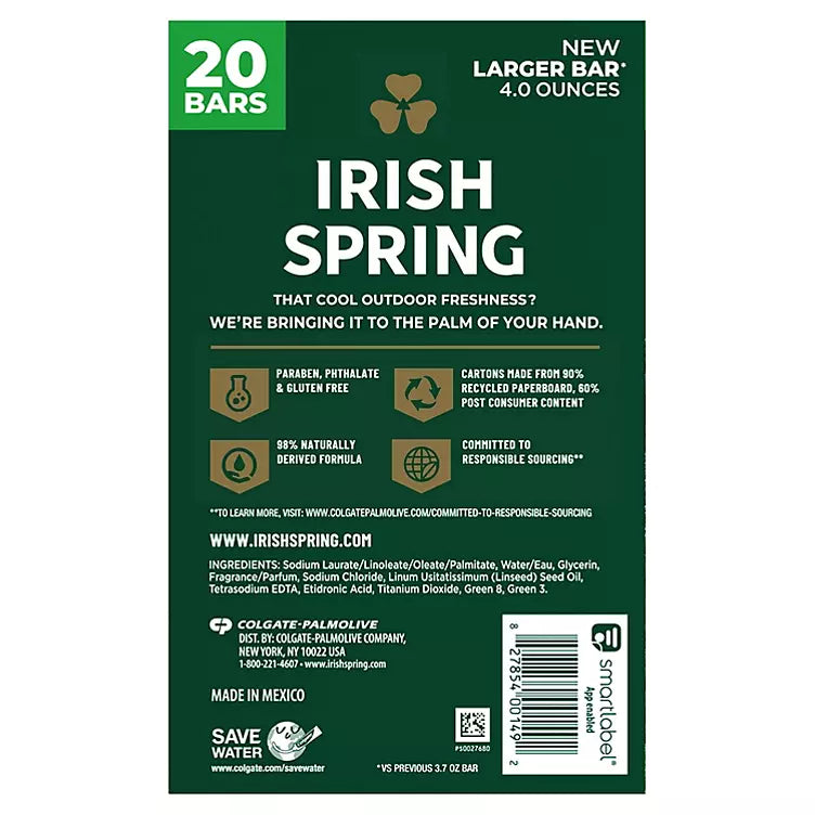 Irish Spring Bar Soap, Original Clean (4 oz., 20 ct.)