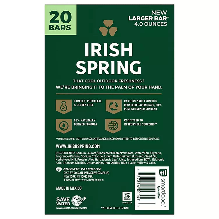 Irish Spring Bar Soap for Men, Aloe Mist (4 oz., 20 pk.)