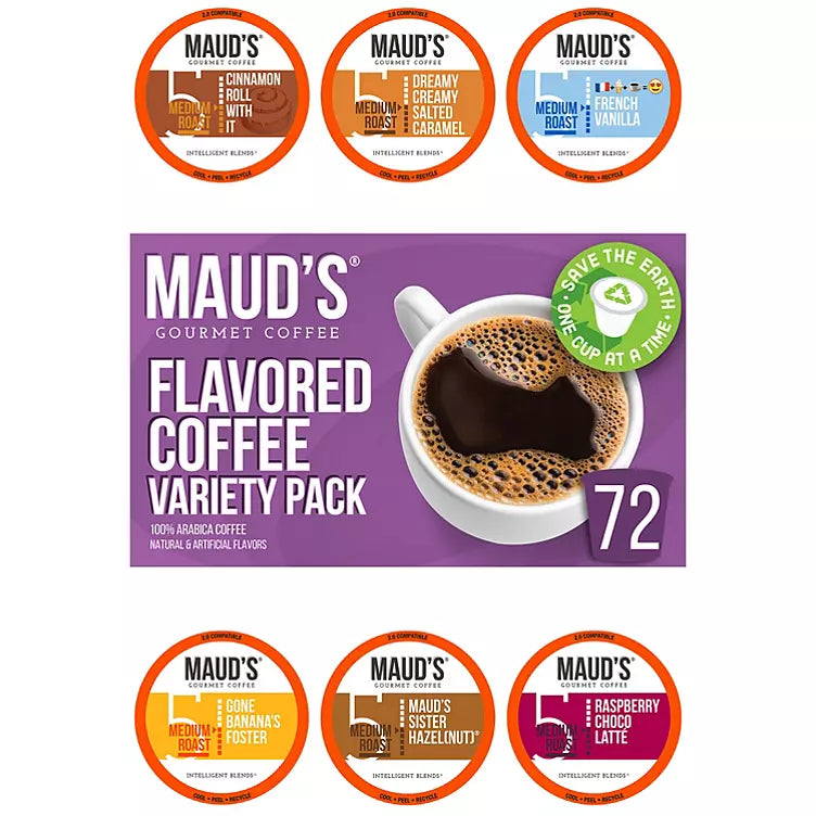 Maud's Gourmet 100% Arabica Flavored Coffee, Variety Pack (72 ct.)