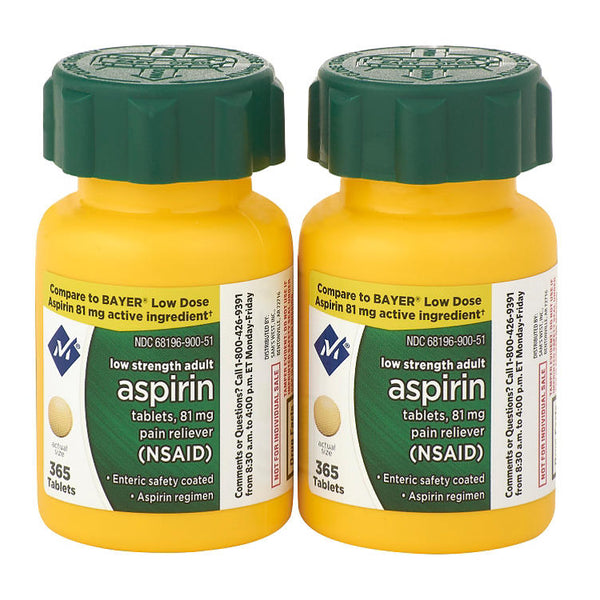 Member's Mark 81mg Low Strength Aspirin (2 bottles of 365 tablets each)