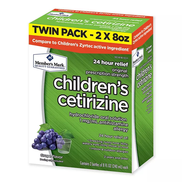 Member's Mark Children's Cetirizine Allergy Relief Oral Solution, Sugar-Free Grape Flavor (8 oz., 2 pk.)