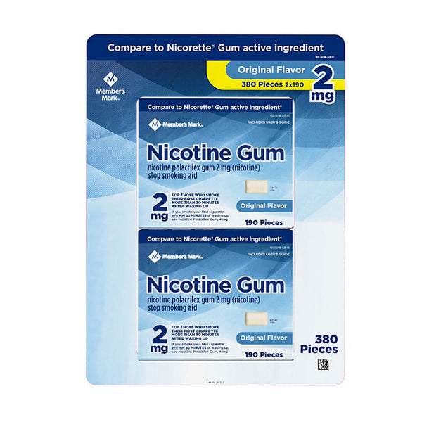 Member's Mark Nicotine Uncoated Gum 2mg, Original Flavor (380 ct.)